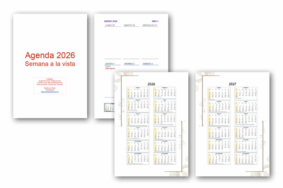 Agenda Word 2026 semana a la vista, imprimible y editable