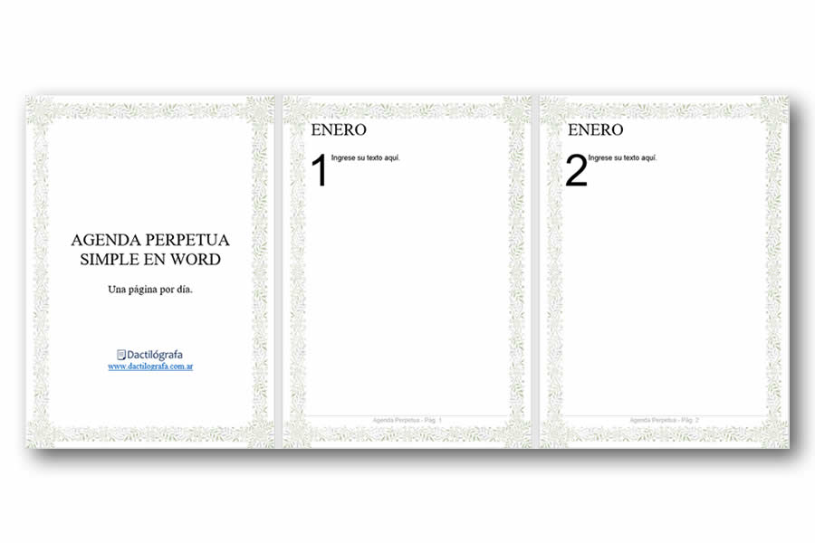 Agenda perpetua en Word en blanco, sin frases