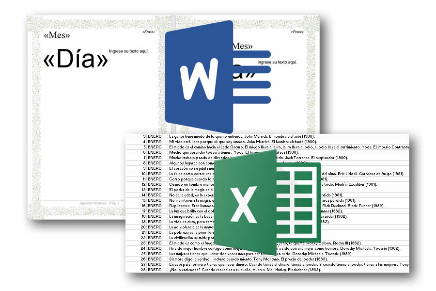 Agenda perpetua en Word y Excel para combinar